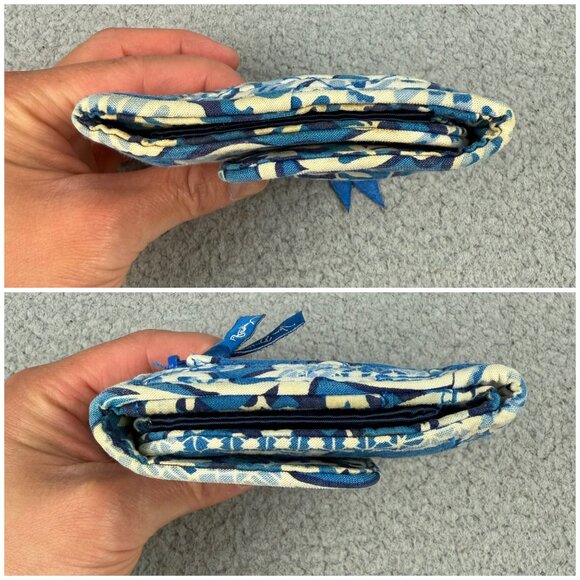 Vera Bradley Wallet Trifold Blue Floral 5.5" x 4" Credit Card Holder Snap Zipper - Picture 6 of 12